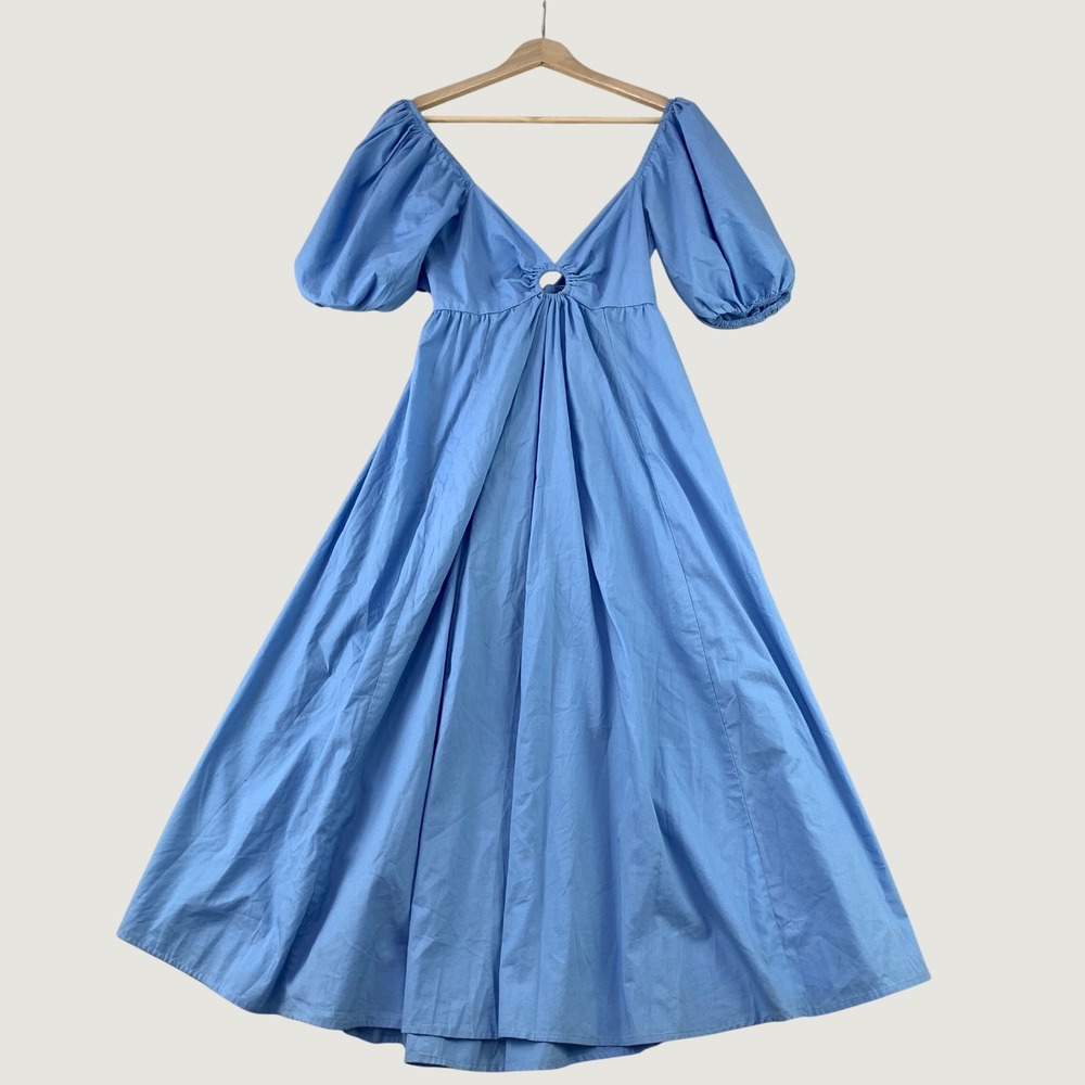 Abercrombie & Fitch Dress Womens S Blue Puff Sleeve Cotton Maxi Midi Cottage